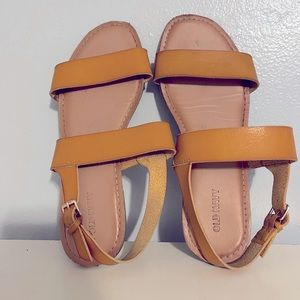 Very comfy, trendy, golden yellow sandals from Old Navy!